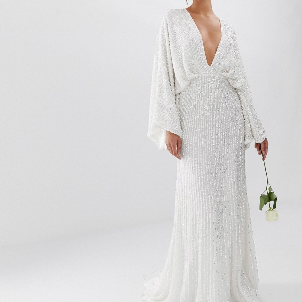 ASOS wedding dress size 6 Ciara sequin kimono sleeve